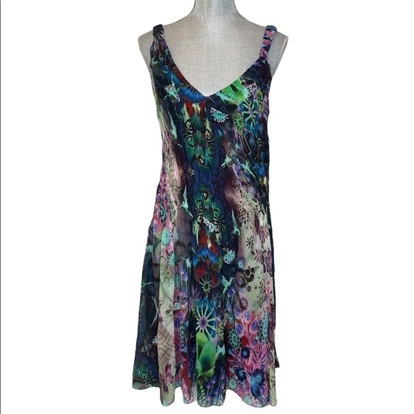 EMPORIO Armani Blue Green Multicolored Floral Print Sleeveless Dress Size 44 New - Picture 1 of 10